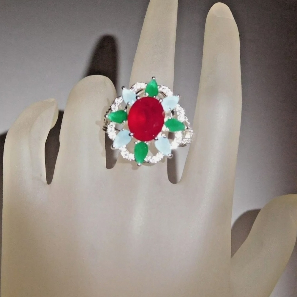 Ruby Emerald Chalcedony Topaz 925 Ring - image 4